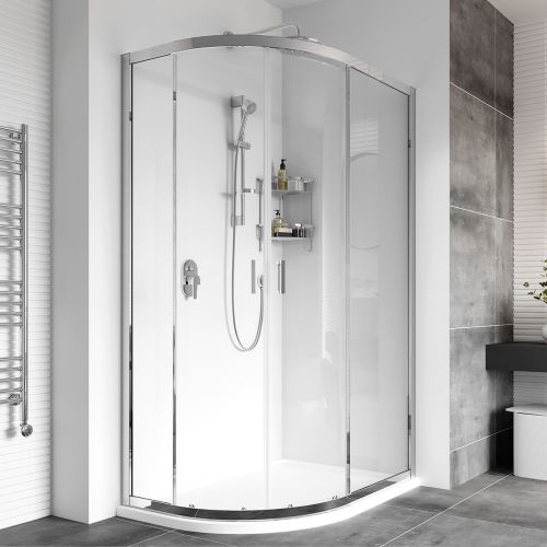 800 x 900 mm Left Hand Offset Quadrant Shower Enclosure 6mm Glass Sliding Shower Cubicle Door with Stone Tray Waste Trap 