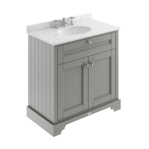 Hudson Reed Traditional Old London Storm Grey 800mm Cabinet & Grey Marble Top 3 Tap Hole