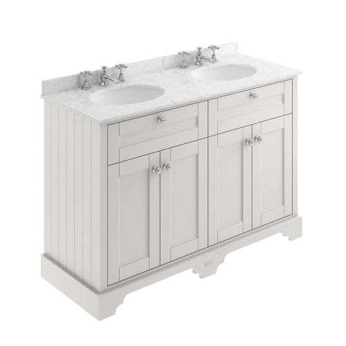 Hudson Reed Traditional Old London Timeless Sand 1200mm Cabinet & Double Grey Marble Top 3 Tap Hole