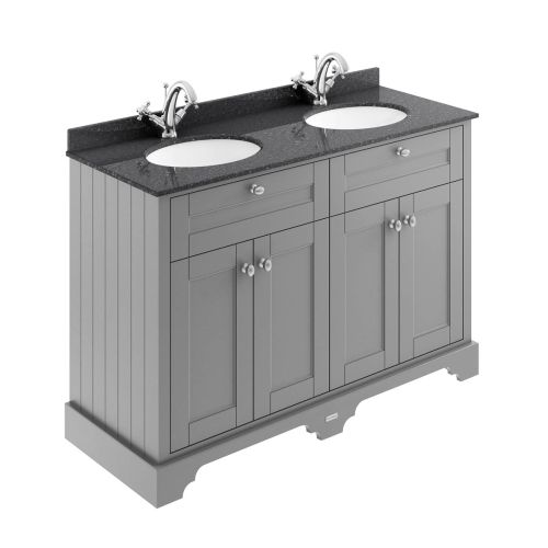 Hudson Reed Traditional Old London Storm Grey 1200mm Cabinet & Double Black Marble Top 1 Tap Hole