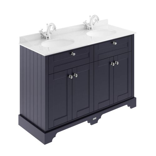 Hudson Reed Traditional Old London Twilight Blue 1200mm Cabinet & Double Light Grey Marble Top 1 Tap Hole