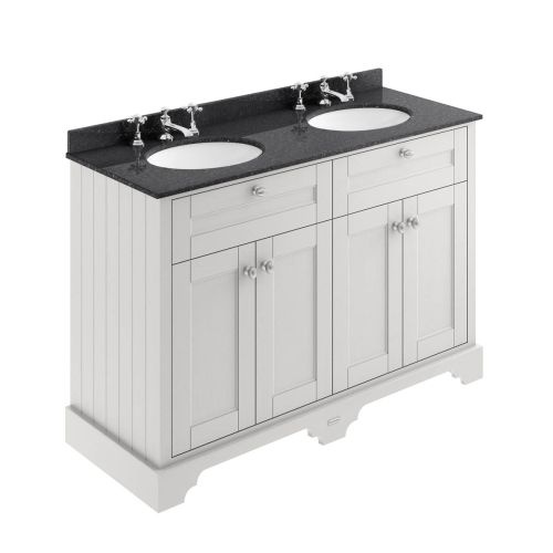 Hudson Reed Traditional Old London Timeless Sand 1200mm Cabinet & Double Black Marble Top 3 Tap Hole