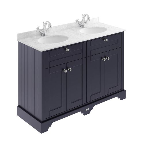 Hudson Reed Traditional Old London Twilight Blue 1200mm Cabinet & Double Grey Marble Top 1 Tap Hole