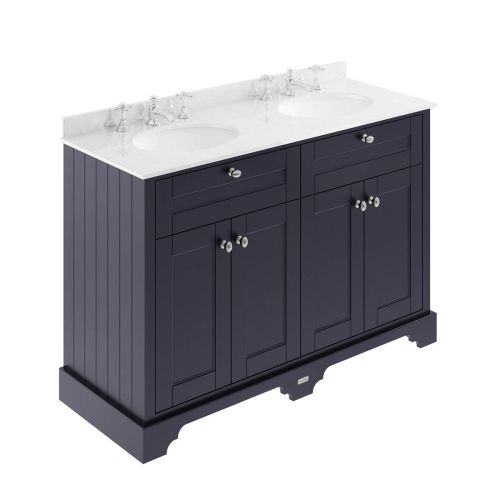 Hudson Reed Traditional Old London Twilight Blue 1200mm Cabinet & Double Light Grey Marble Top 3 Tap Hole