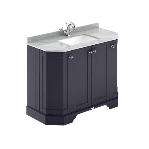 Hudson Reed Traditional Old London Twilight Blue 1000mm 4-Door Angled Unit & Grey Marble Top 1 Tap Hole