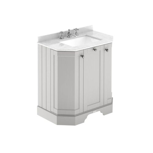 Hudson Reed Traditional Old London Timeless Sand 750mm 3-Door Angled Unit & Light Grey Marble Top 3 Tap Hole