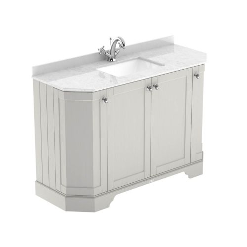 Hudson Reed Traditional Old London Timeless Sand 1200mm 4-Door Angled Unit & Light Grey Marble Top 1 Tap Hole