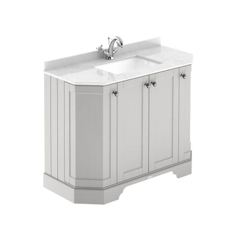 Hudson Reed Traditional Old London Timeless Sand 1000mm 4-Door Angled Unit & Light Grey Marble Top 1 Tap Hole