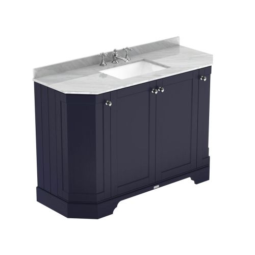 Hudson Reed Traditional Old London Twilight Blue 1200mm 4-Door Angled Unit & Grey Marble Top 3 Tap Hole