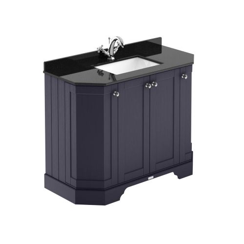 Hudson Reed Traditional Old London Twilight Blue 1000mm 4-Door Angled Unit & Black Marble Top 1 Tap Hole