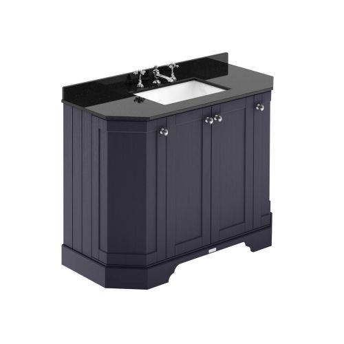 Hudson Reed Traditional Old London Twilight Blue 1000mm 4-Door Angled Unit & Black Marble Top 3 Tap Hole