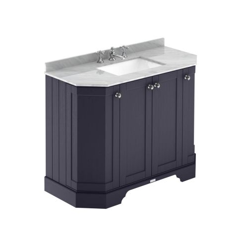 Hudson Reed Traditional Old London Twilight Blue 1000mm 4-Door Angled Unit & Grey Marble Top 3 Tap Hole