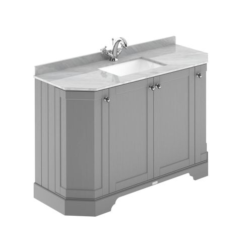 Hudson Reed Traditional Old London Storm Grey 1200mm 4-Door Angled Unit & Grey  Marble Top 1 Tap Hole