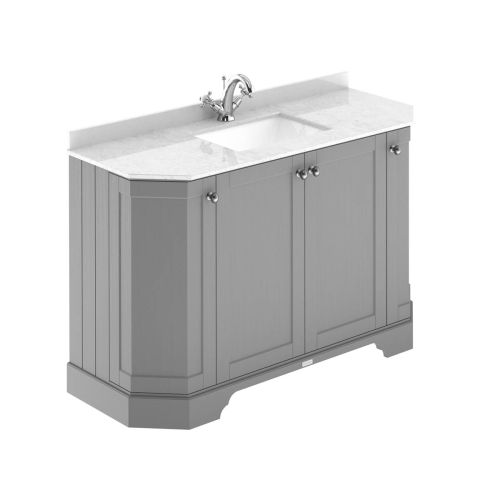 Hudson Reed Traditional Old London Storm Grey 1200mm 4-Door Angled Unit & Light Grey Marble Top 1 Tap Hole
