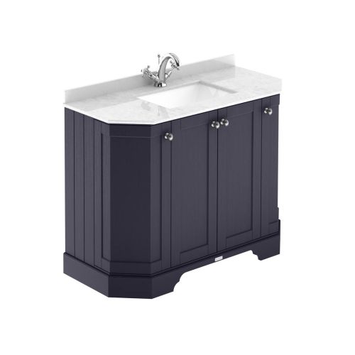 Hudson Reed Traditional Old London Twilight Blue 1000mm 4-Door Angled Unit & Light Grey Marble Top 1 Tap Hole