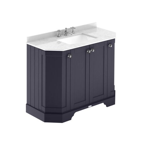Hudson Reed Traditional Old London Twilight Blue 1000mm 4-Door Angled Unit & Light Grey Marble Top 3 Tap Hole