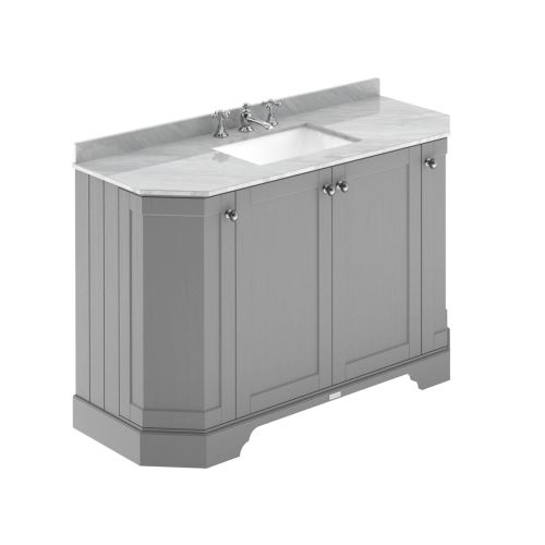 Hudson Reed Traditional Old London Storm Grey 1200mm 4-Door Angled Unit & Grey Marble Top 3 Tap Hole