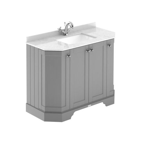 Hudson Reed Traditional Old London Storm Grey 1000mm 4-Door Angled Unit & Light Grey Marble Top 1 Tap Hole