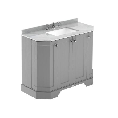 Hudson Reed Traditional Old London Storm Grey 1000mm 4-Door Angled Unit & Grey Marble Top 3 Tap Hole