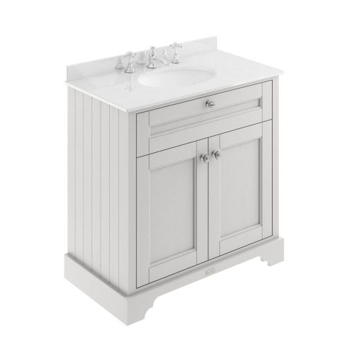 Hudson Reed Traditional Old London Timeless Sand 800mm Cabinet & Light Grey Marble Top 3 Tap Hole
