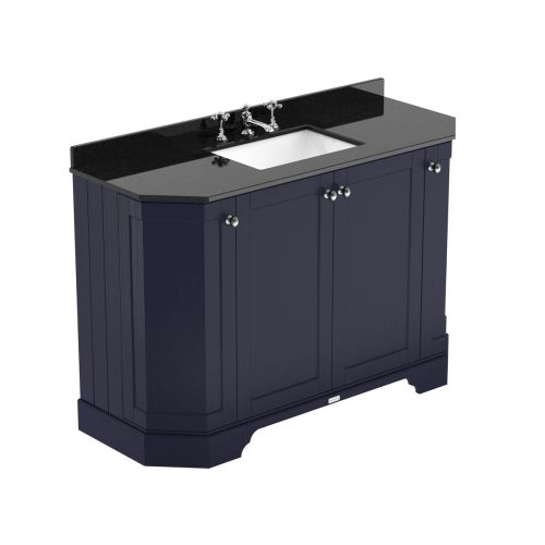 Hudson Reed Traditional Old London Twilight Blue 1200mm 4-Door Angled Unit & Black Marble Top 3 Tap Hole