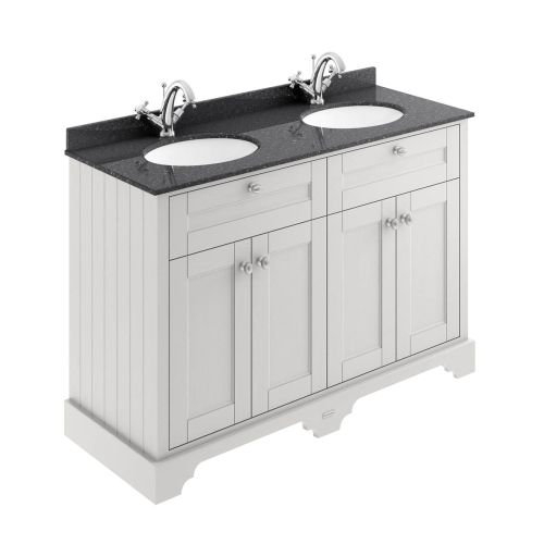 Hudson Reed Traditional Old London Timeless Sand 1200mm Cabinet & Double Black Marble Top 1 Tap Hole