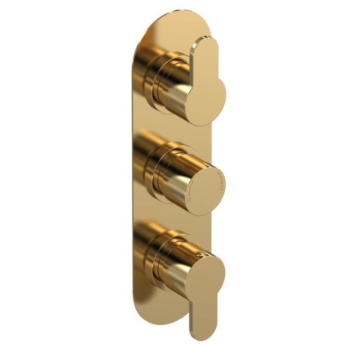 Nuie Triple Thermostatic Valve With Diverter - Brushed Brass (18666)