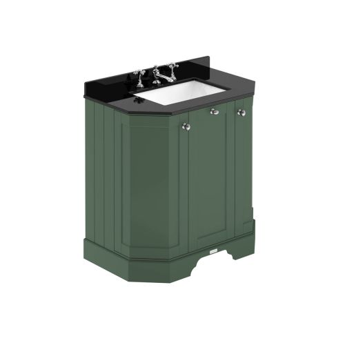 Hudson Reed Traditional Old London Hunter Green 750mm 3-Door Angled Unit & Black Marble Top 3 Tap Hole