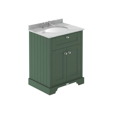 Hudson Reed Traditional Old London Hunter Green 600mm Cabinet & Grey Marble Top 3 Tap Hole