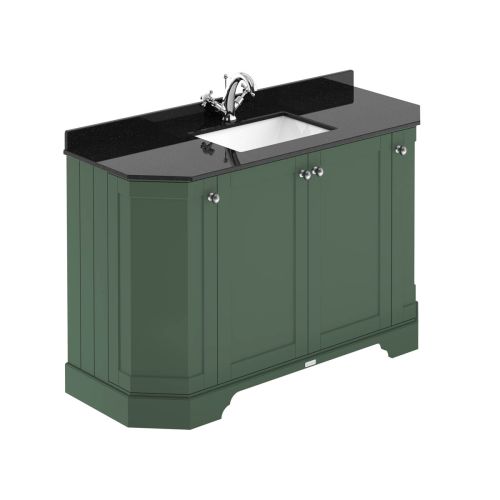 Hudson Reed Traditional Old London Hunter Green 1200mm 4-Door Angled Unit & Black Marble Top 1 Tap Hole