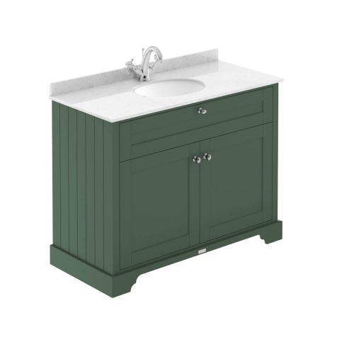 Hudson Reed Traditional Old London Hunter Green 1000mm Cabinet & Light Grey Marble Top 1 Tap Hole