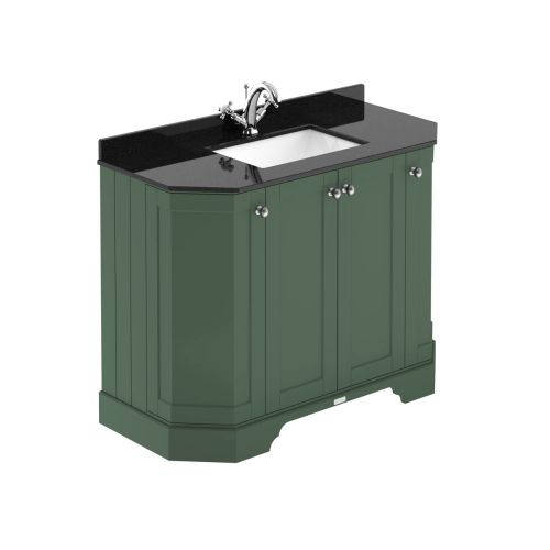 Hudson Reed Traditional Old London Hunter Green 1000mm 4-Door Angled Unit & Black Marble Top 1 Tap Hole