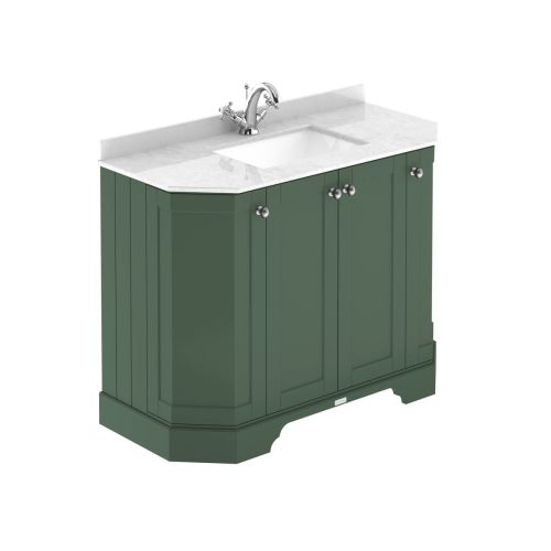 Hudson Reed Traditional Old London Hunter Green 1000mm 4-Door Angled Unit & Light Grey Marble Top 1 Tap Hole