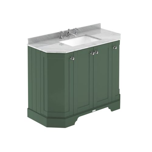 Hudson Reed Traditional Old London Hunter Green 1000mm 4-Door Angled Unit & Grey Marble Top 3 Tap Hole