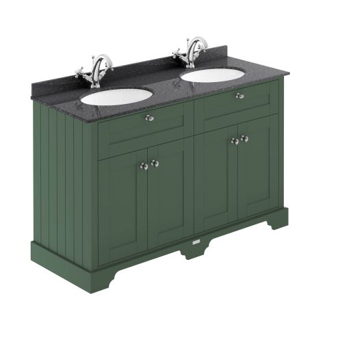 Hudson Reed Traditional Old London Hunter Green 1200mm Cabinet & Double Black Marble Top 1 Tap Hole