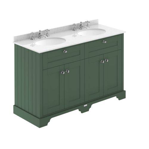 Hudson Reed Traditional Old London Hunter Green 1200mm Cabinet & Double Light Grey Marble Top 3 Tap Hole
