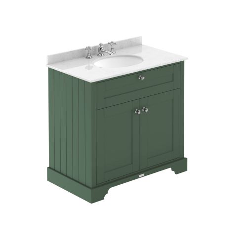 Hudson Reed Traditional Old London Hunter Green 800mm Cabinet & Light Grey Marble Top 3 Tap Hole