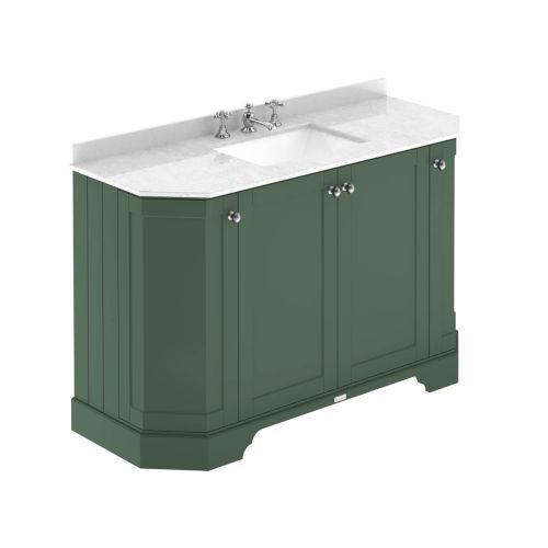 Hudson Reed Traditional Old London Hunter Green 1200mm 4-Door Angled Unit & Light Grey Marble Top 3 Tap Hole