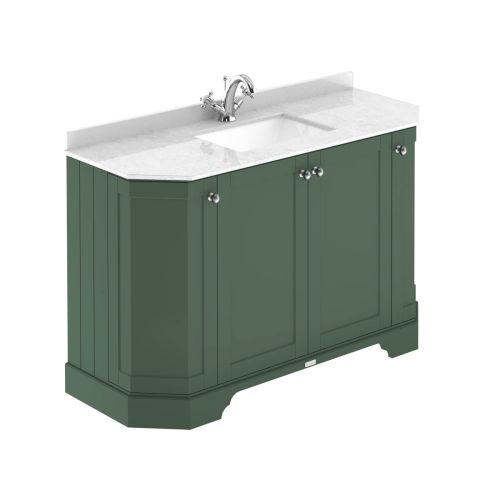 Hudson Reed Traditional Old London Hunter Green 1200mm 4-Door Angled Unit & Light Grey Marble Top 1 Tap Hole