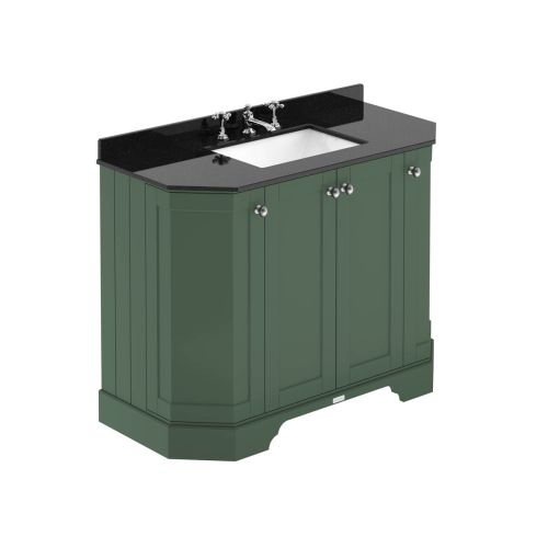 Hudson Reed Traditional Old London Hunter Green 1000mm 4-Door Angled Unit & Black Marble Top 3 Tap Hole