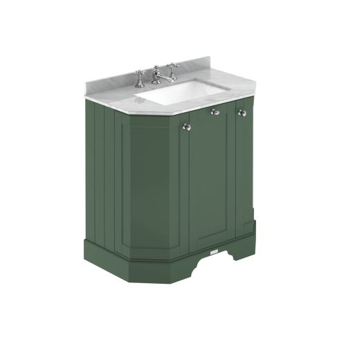 Hudson Reed Traditional Old London Hunter Green 750mm 3-Door Angled Unit & Grey Marble Top 3 Tap Hole