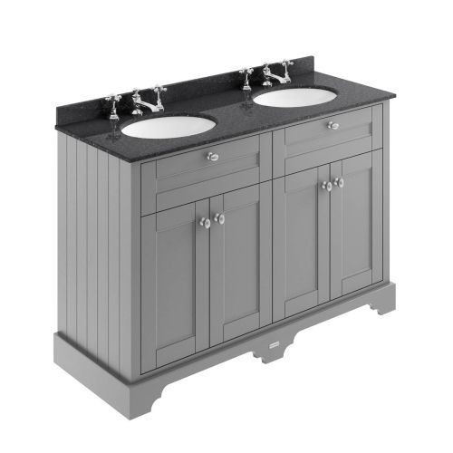 Hudson Reed Traditional Old London Storm Grey 1200mm Cabinet & Double Black Marble Top 3 Tap Hole