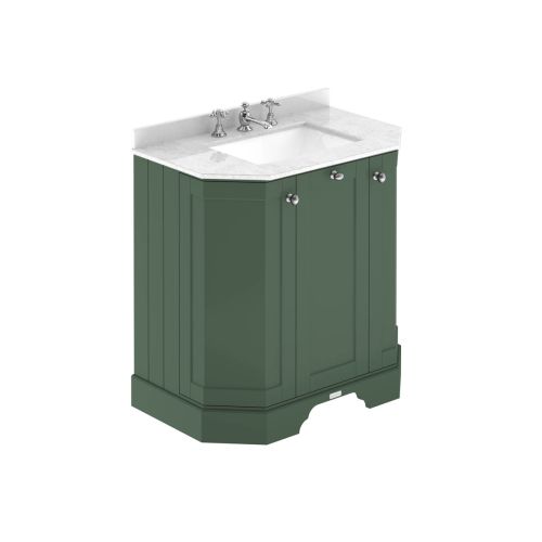 Hudson Reed Traditional Old London Hunter Green 750mm 3-Door Angled Unit & Light Grey Marble Top 3 Tap Hole