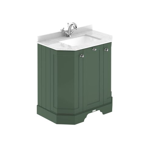 Hudson Reed Traditional Old London Hunter Green 750mm 3-Door Angled Unit & Light Grey Marble Top 1 Tap Hole