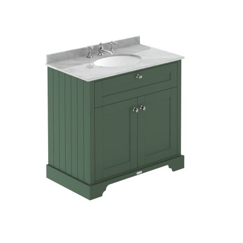 Hudson Reed Traditional Old London Hunter Green 800mm Cabinet & Grey Marble Top 3 Tap Hole