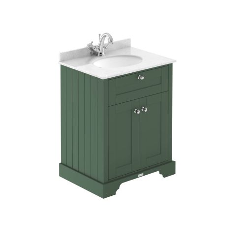 Hudson Reed Traditional Old London Hunter Green 600mm Cabinet & Light Grey Marble Top 1 Tap Hole