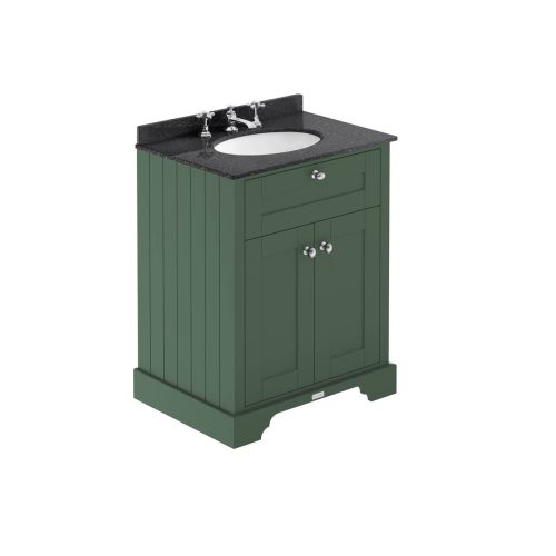 Hudson Reed Traditional Old London Hunter Green 600mm Cabinet & Black Marble Top 3 Tap Hole