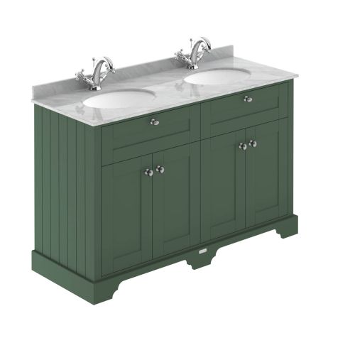 Hudson Reed Traditional Old London Hunter Green 1200mm Cabinet & Double Grey Marble Top 1 Tap Hole