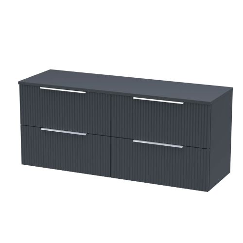 Hudson Reed Fluted 1200mm Wall Mounted 4 Drawer Vanity Unit & Worktop - Satin Anthracite