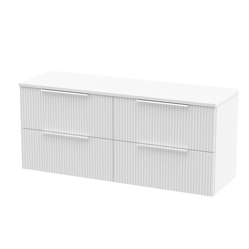 Hudson Reed Fluted 1200mm Wall Mounted 4 Drawer Vanity Unit & Worktop - Satin White